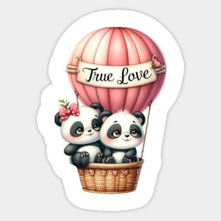 Valentine Panda Bear Couple On Hot Air Balloon Sticker